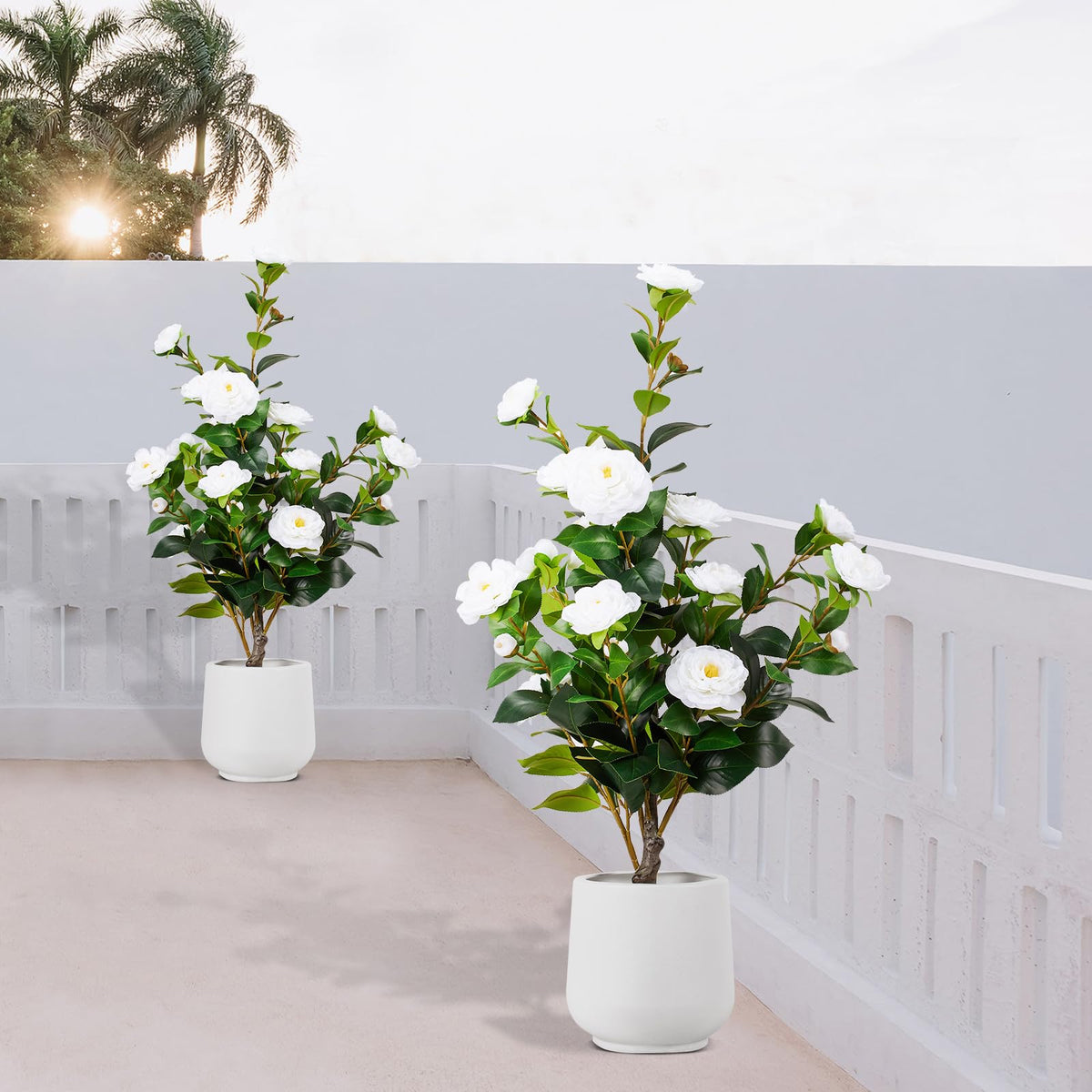 VGOBLO artificial camellia tree 3ft in planter, durable 2-pack decor for indoors.