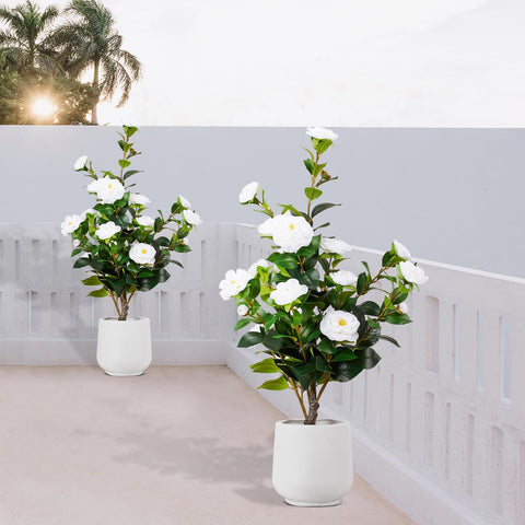 VGOBLO artificial camellia tree 3ft in planter, durable 2-pack decor for indoors.