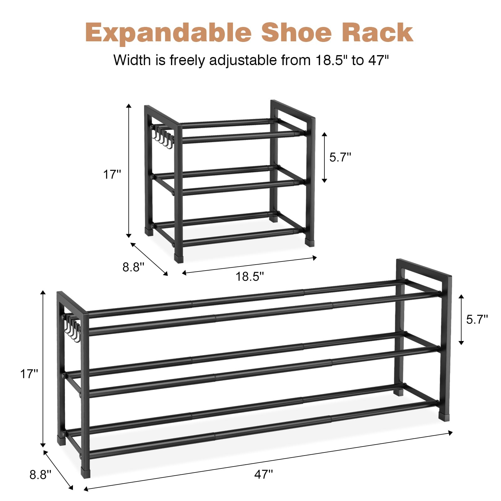 VGOBLO Expandable Shoe Rack three-tier design providing accessible shoe access.