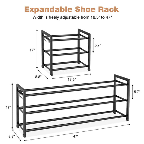 VGOBLO Expandable Shoe Rack three-tier design providing accessible shoe access.