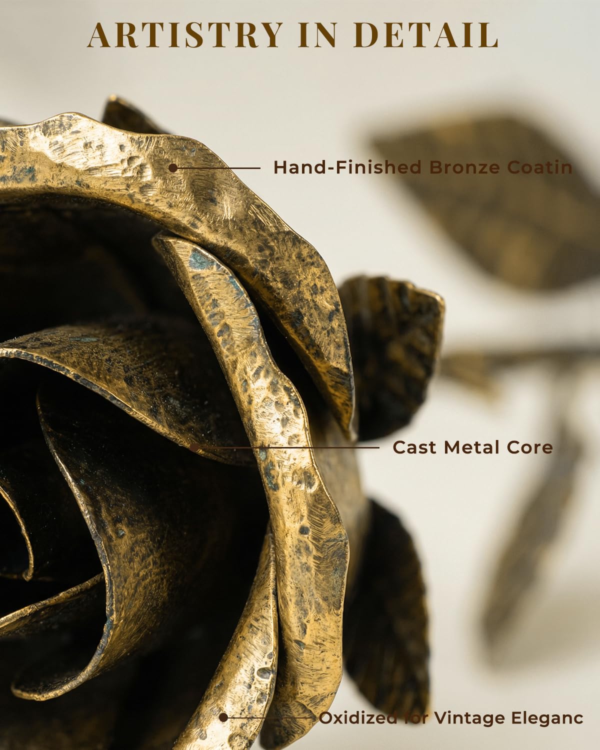 VGYGLS bronze rose in hand emphasizes weight and premium feel