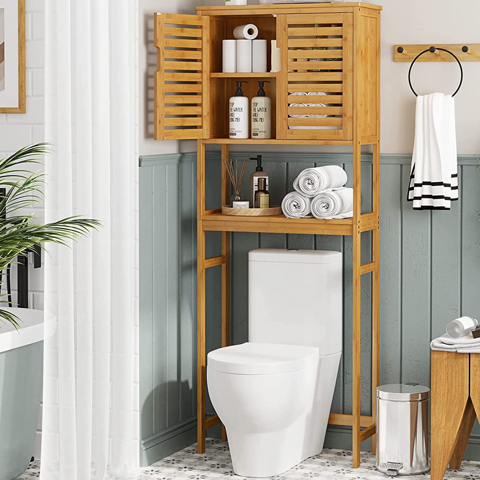 VIAGDO toilet cabinet front view shows compact storage for small bathrooms.