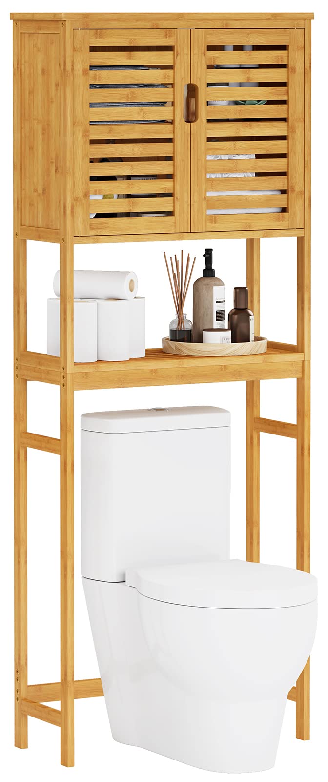 VIAGDO toilet cabinet open doors reveal easy access to organized storage.