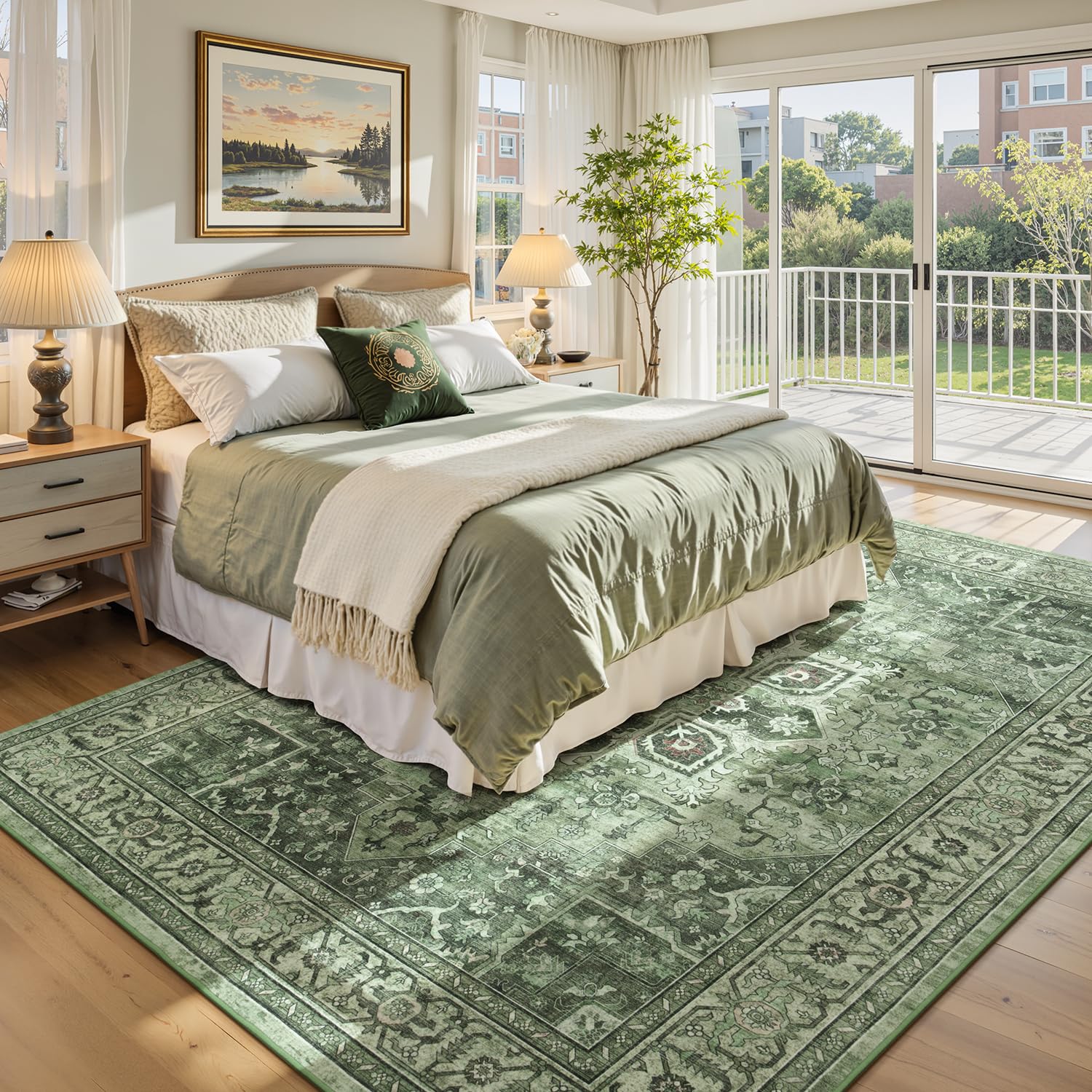 Vibrug distressed floral details rug in farmhouse boho style for character