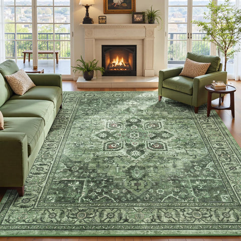 Vibrug Sage Green 8x10 vintage medallion rug for living room, adds warmth and style
