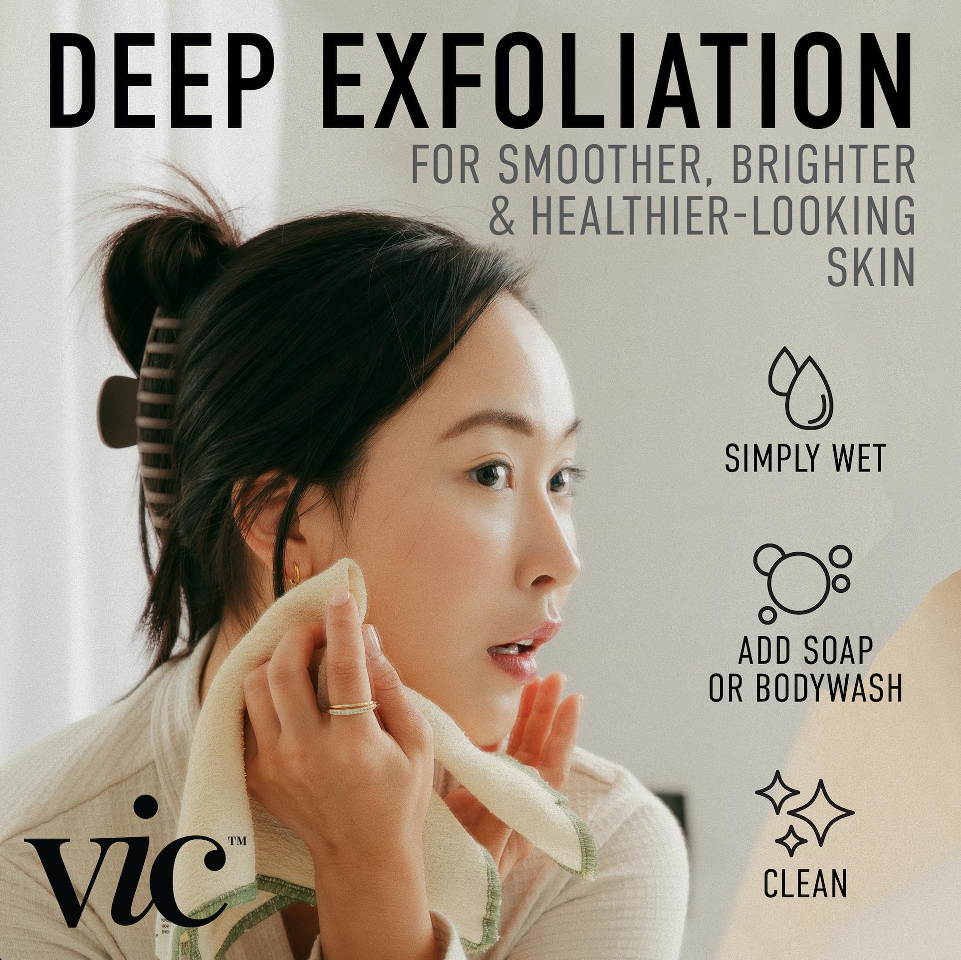 VIC Deep Exfoliating Cloth body texture close-up for even tone