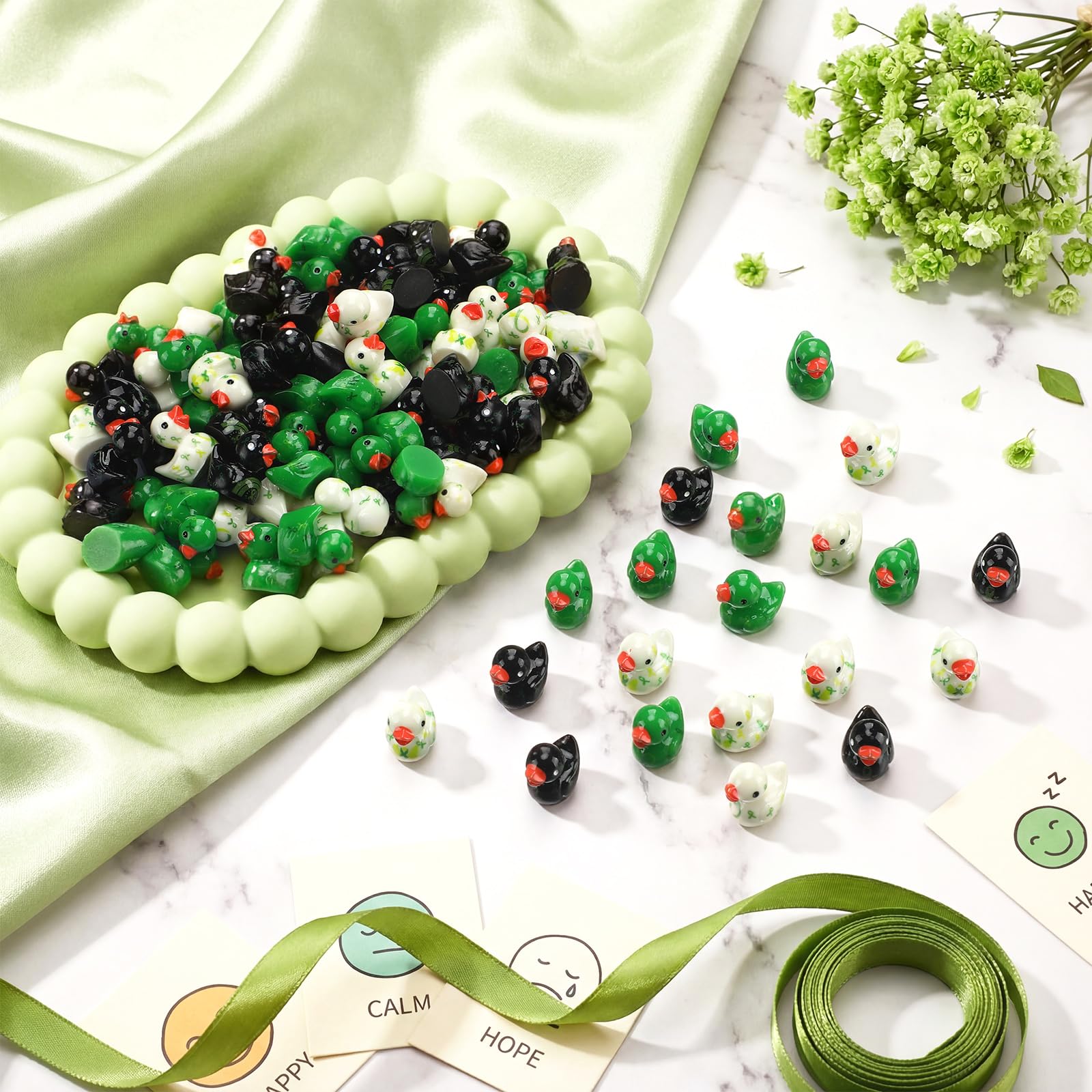 Vicenpal green ribbon resin duck design variation one for giveaways