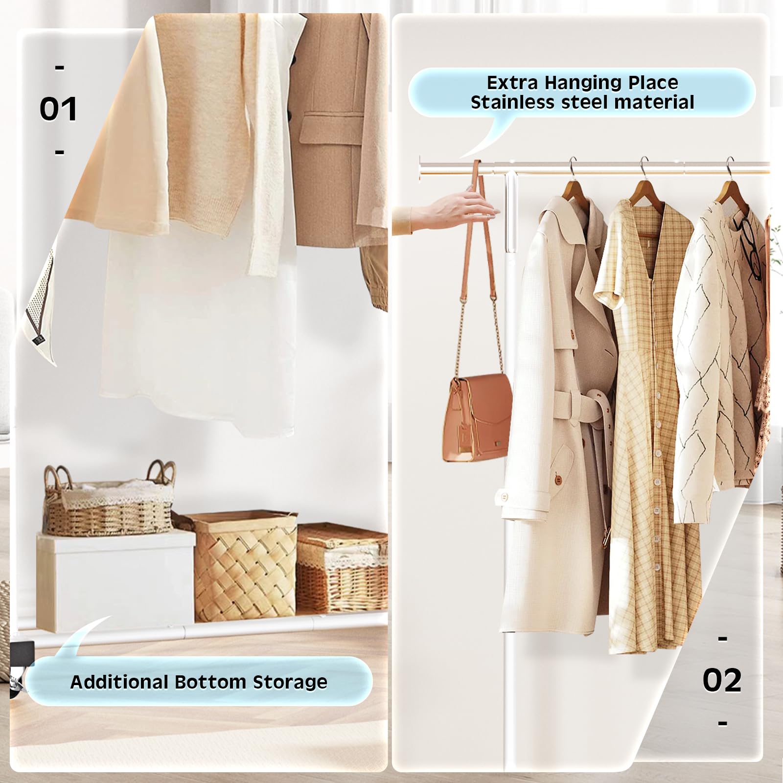VICERII bottom shelf provides extra storage for shoes and boxes