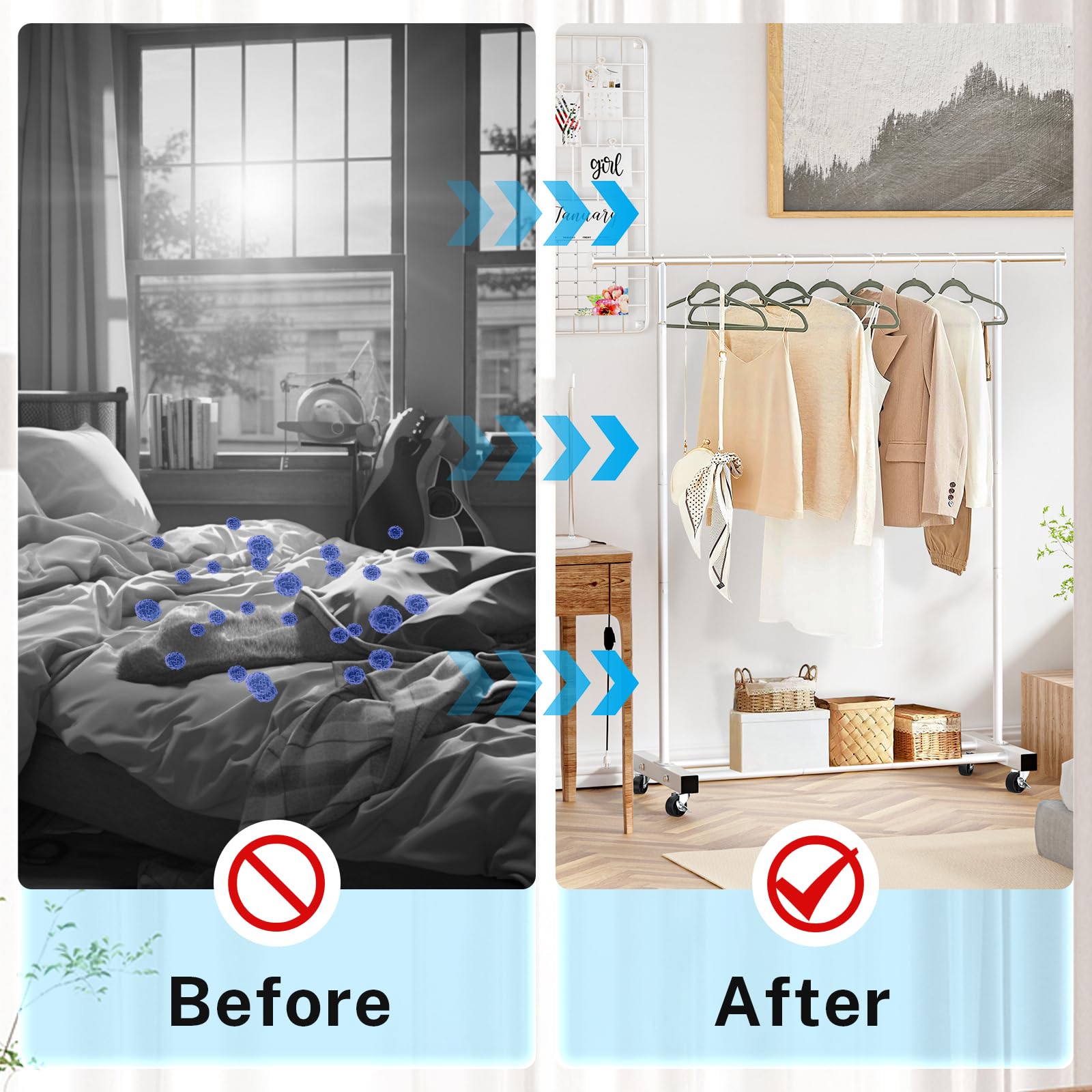 VICERII 55.51-inch rack supports up to 130 pounds for organized wardrobe