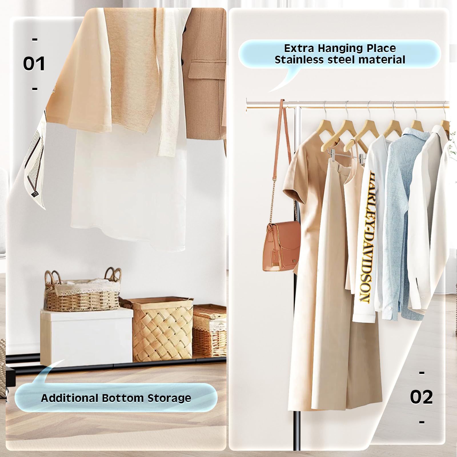 VICERII bottom shelf storage—additional space for shoes and boxes.