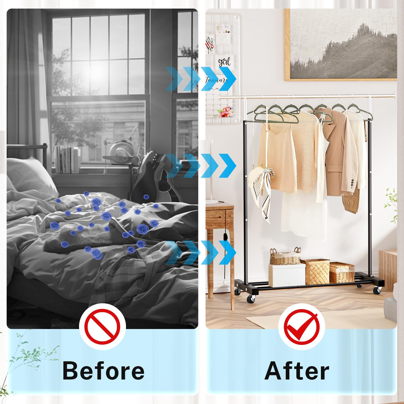 VICERII clothing rack in a room setup—versatile placement for bedroom or entryway.