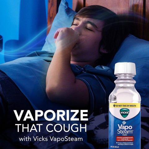 Vicks CoolRelief mist output visible in a dim room for refreshing air