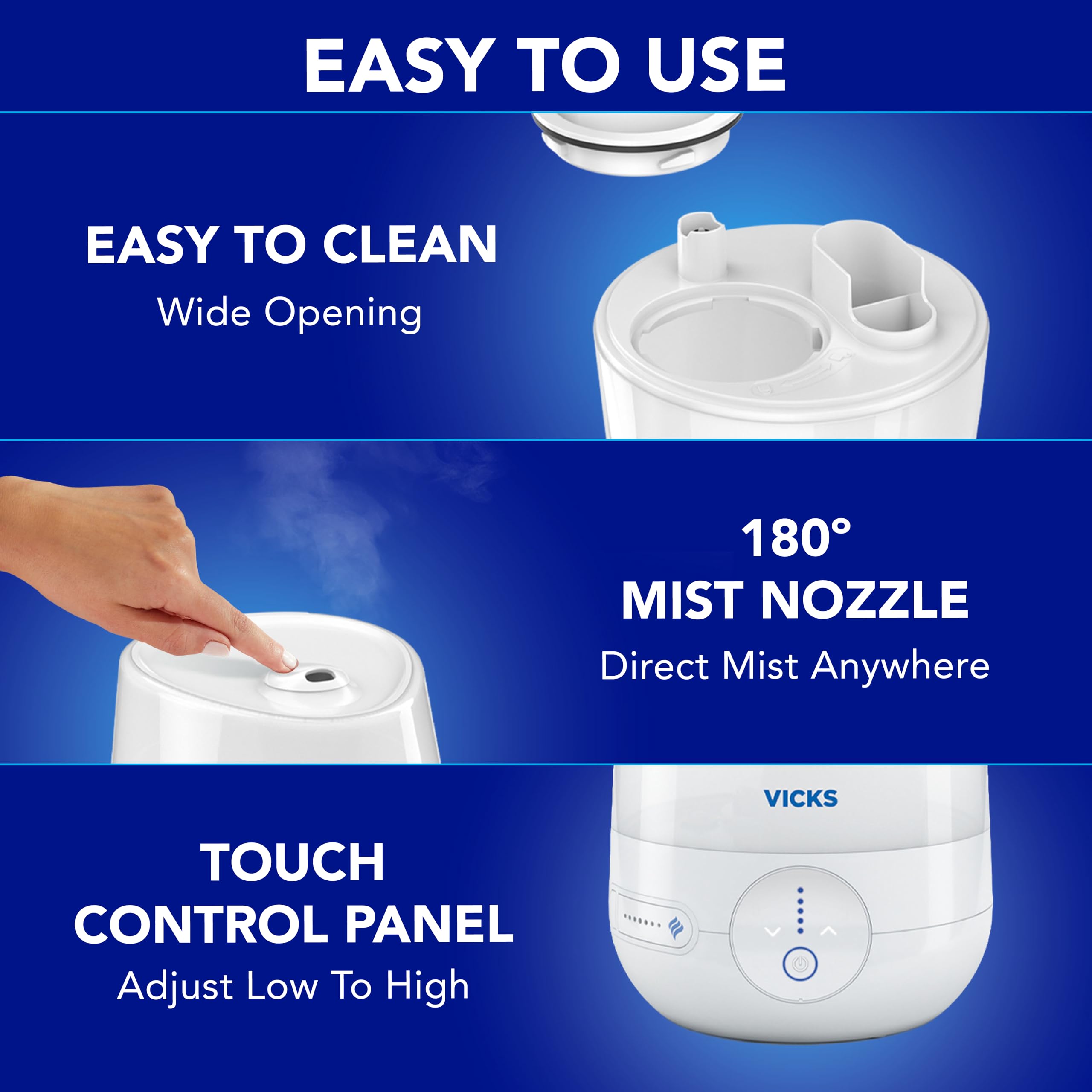 Vicks FilterFree Plus auto dimming lights minimize light disruption.