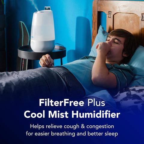 Vicks FilterFree Plus control panel for quick night-time adjustments.