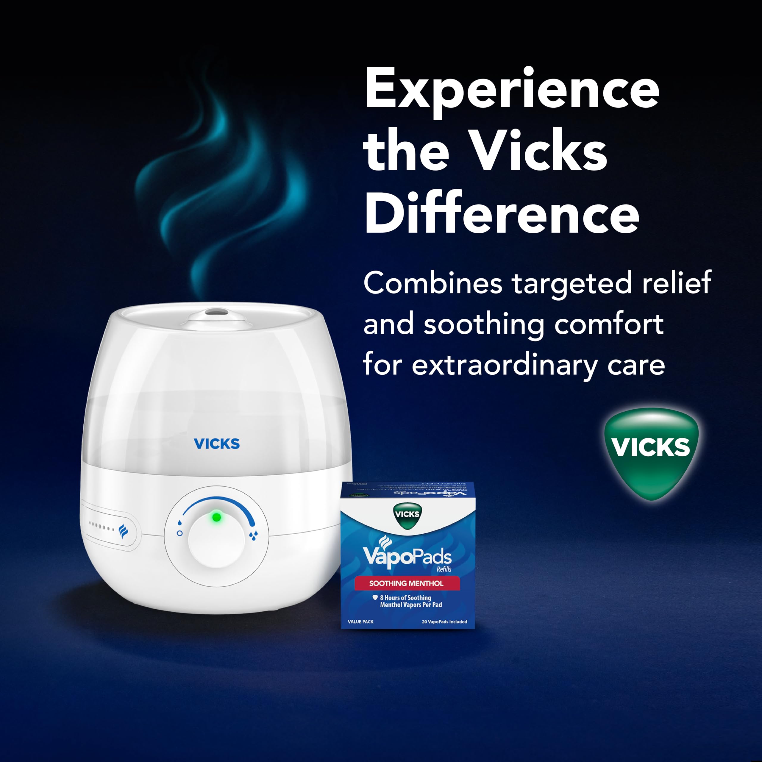 Vicks 180 degree nozzle delivers adjustable mist direction