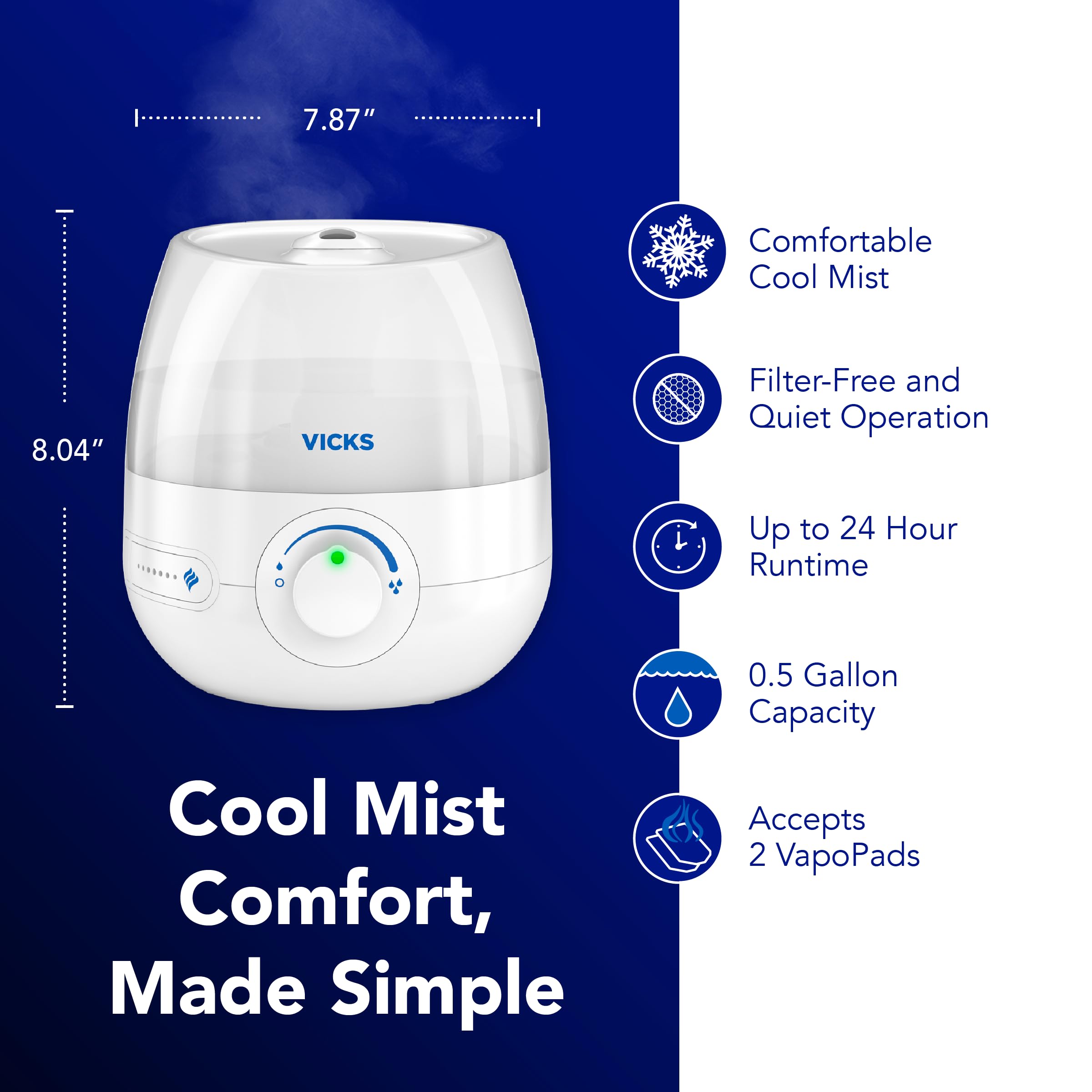 Vicks humidifier mist control for customizable output
