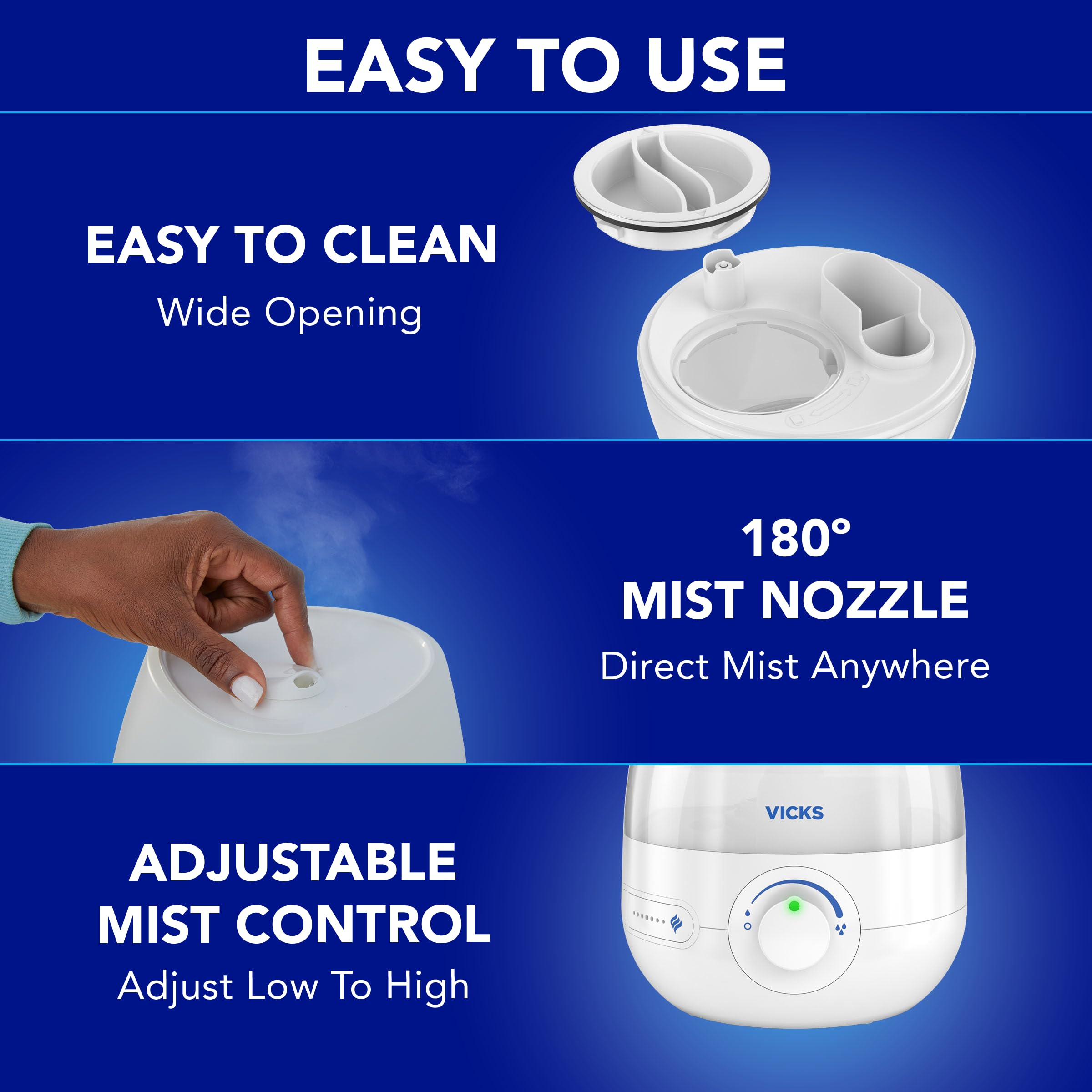 Vicks quiet operation ideal for bedrooms