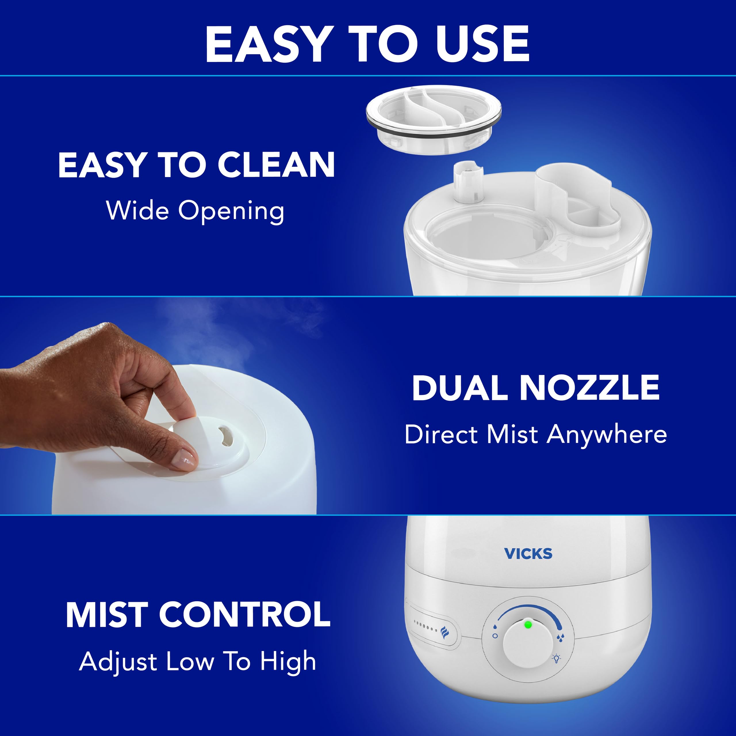 Vicks NaturalCare humidifier color light option adds ambiance.