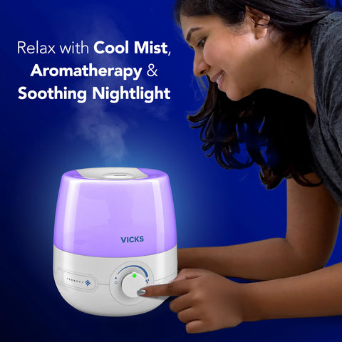 Vicks NaturalCare humidifier night light creates soothing ambience.
