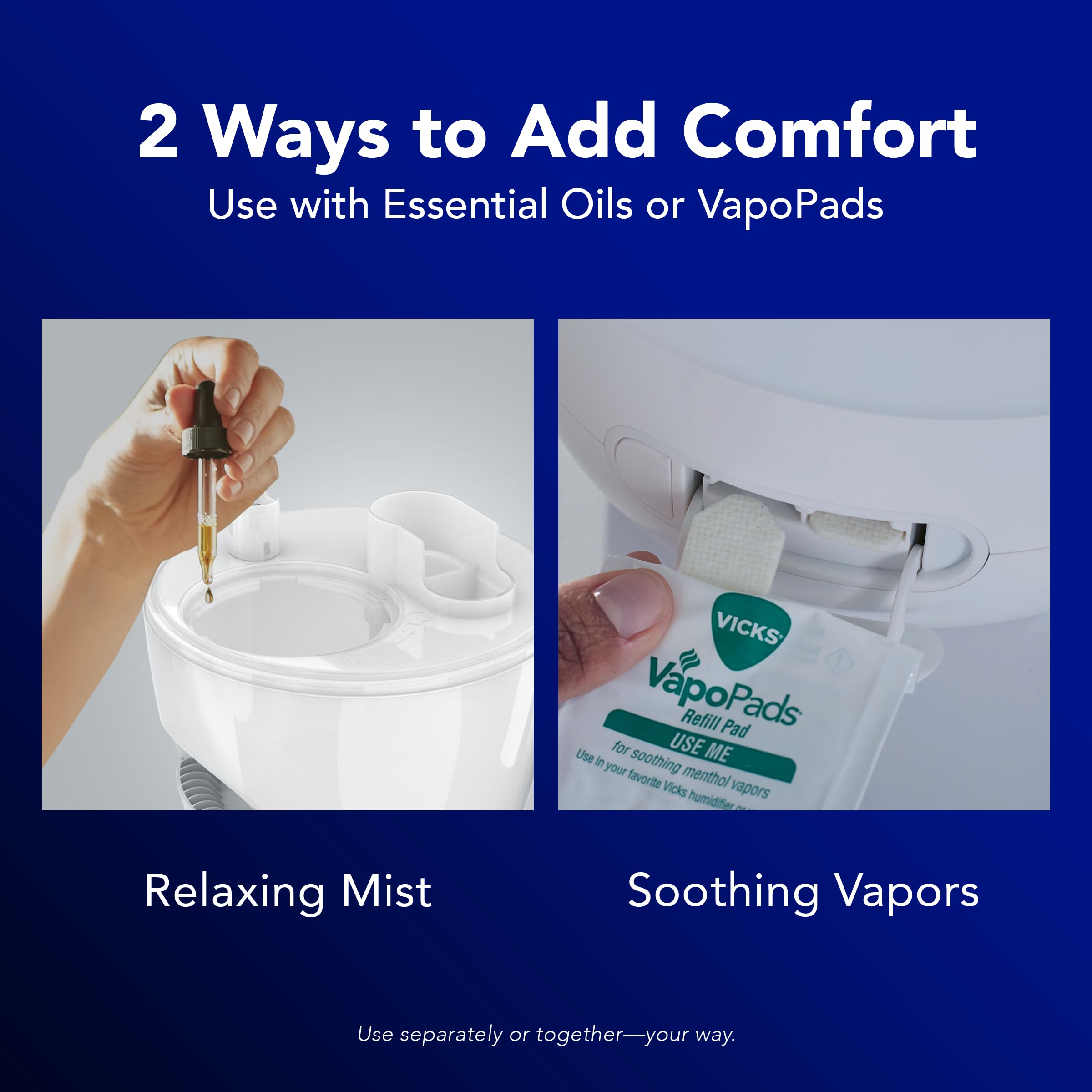 Vicks NaturalCare humidifier with VapoPads for familiar scent.