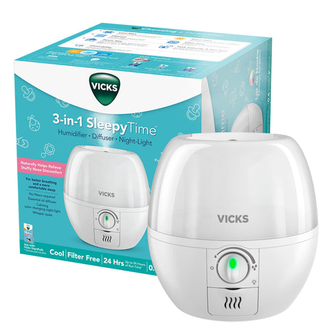 Vicks SleepyTime humidifier front view showing compact design for bedside use