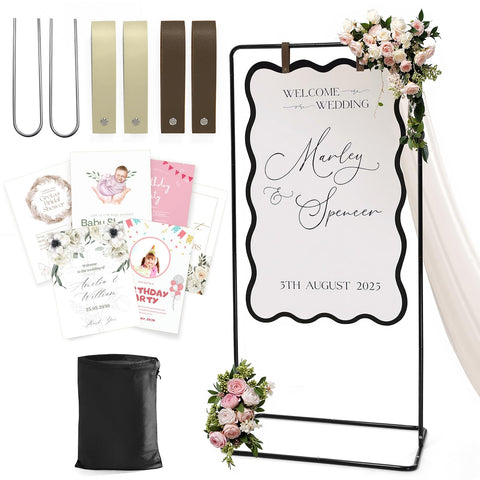 Victawks welcome sign stand showing adjustable height for versatile event signage.
