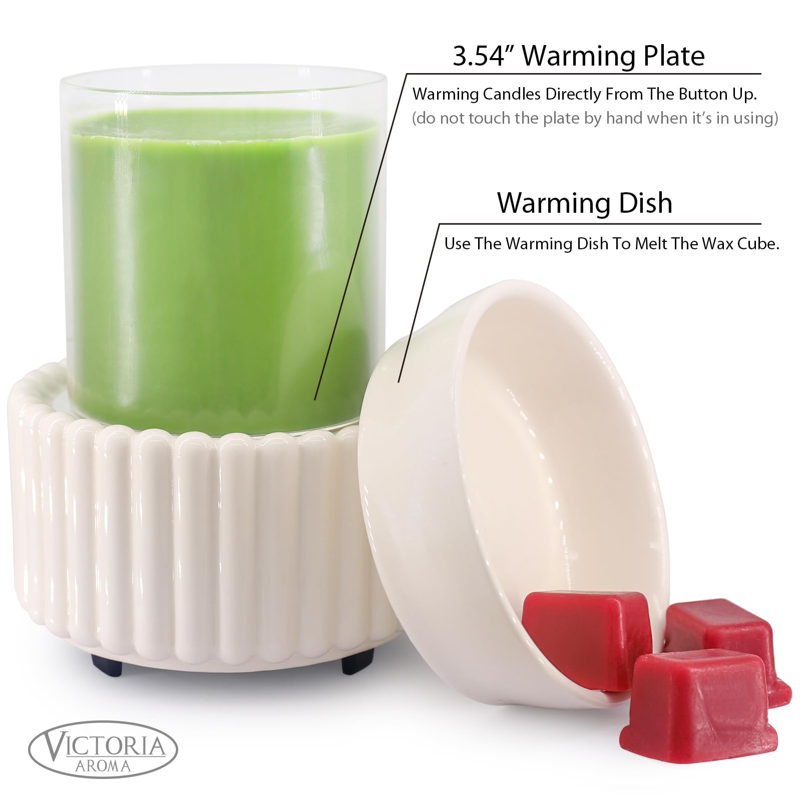 Victoria Aroma ceramic warmer side view highlights compact footprint for desks and nightstands.