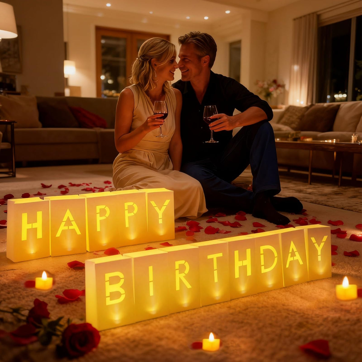 VidwanHome Happy Birthday luminary bags with letters for warm party glow