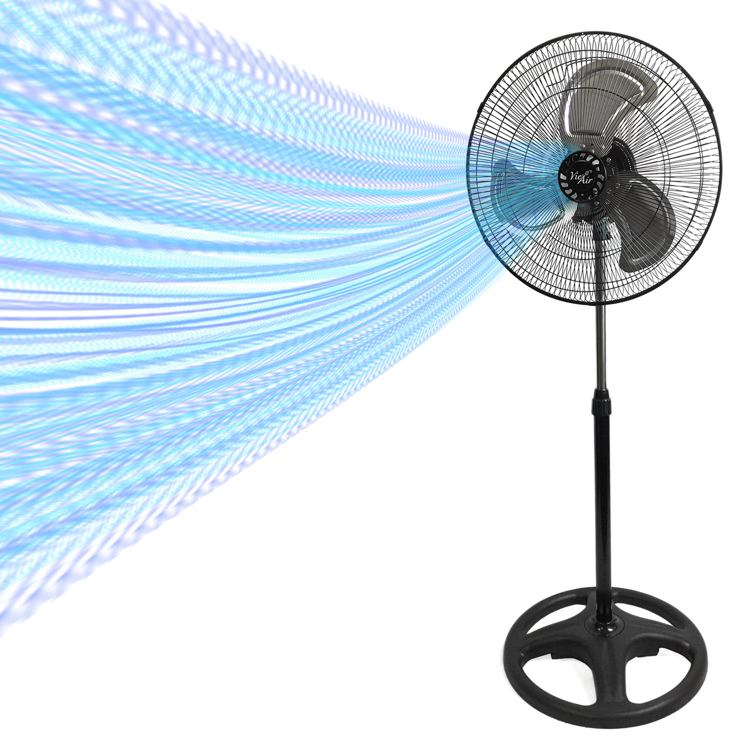 Vie Air 18-inch fan oscillation spreads cool air across the room efficiently.
