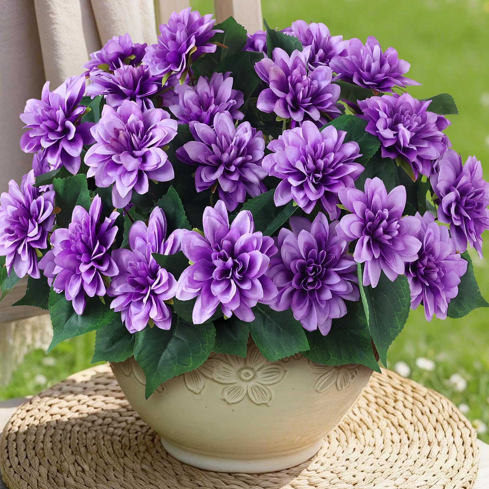 VIERENA 16 bundles artificial dahlias outdoors in purple for year-round color