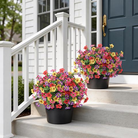 VIERENA 2set artificial topiary packaging closeup highlights sturdy pots.