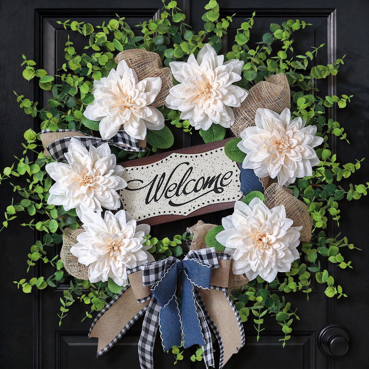 Vierena artificial wreath for front door with 24-inch diameter for lasting curb appeal.