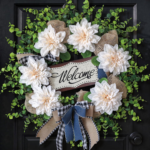Vierena artificial wreath for front door with 24-inch diameter for lasting curb appeal.