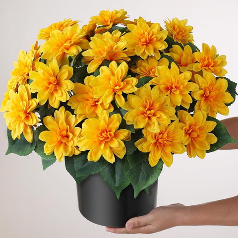 VIERENA dahlia topiary outdoor decor on a front porch demonstrating weather-ready durability