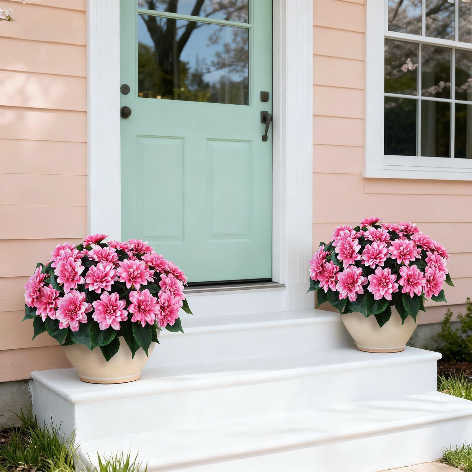 VIERENA faux dahlia topiary for porch decor UV resistant petals endure sun