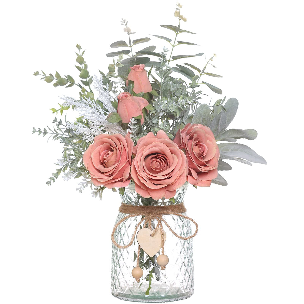 VIERENA faux flowers with vase in dusty pink roses for elegant home decor