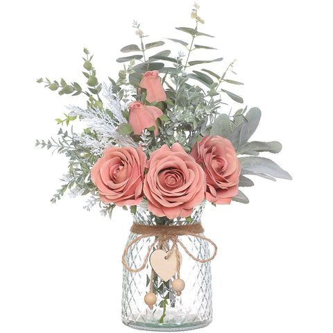 VIERENA faux flowers with vase in dusty pink roses for elegant home decor