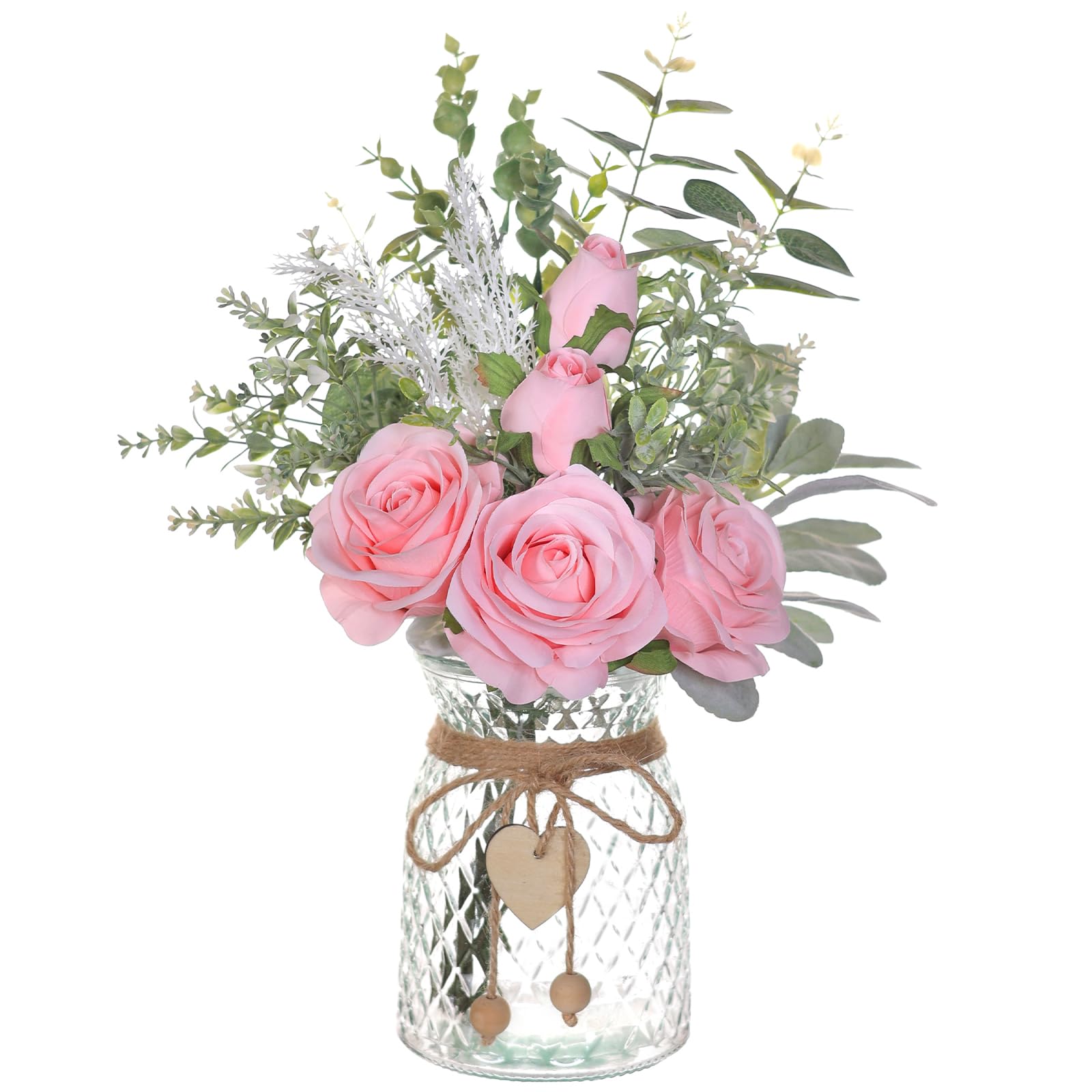 Vierena faux roses in pink vase add timeless charm to living spaces.
