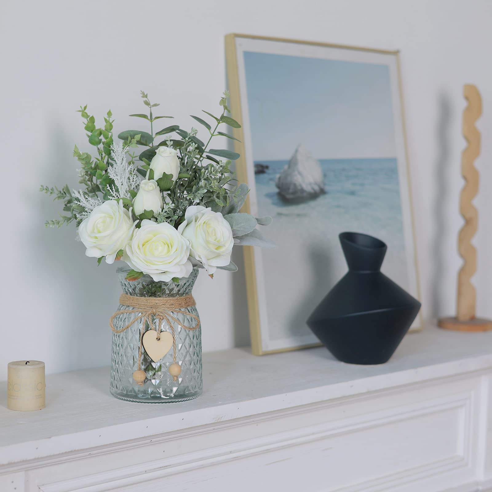 VIERENA flocked lambs ear and greenery bouquet adds rustic charm.