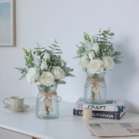 VIERENA glass vase with heart pendant and twine adds vintage flair.