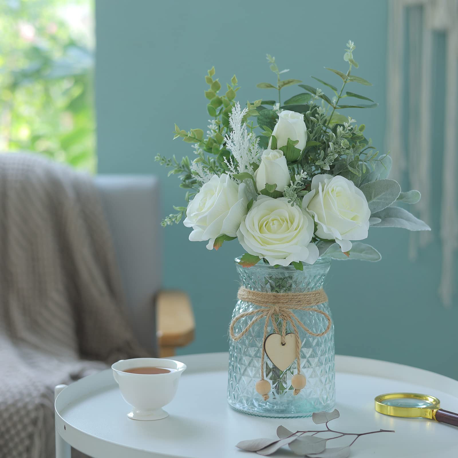 VIERENA kitchen counter decor featuring lifelike roses in a vase.