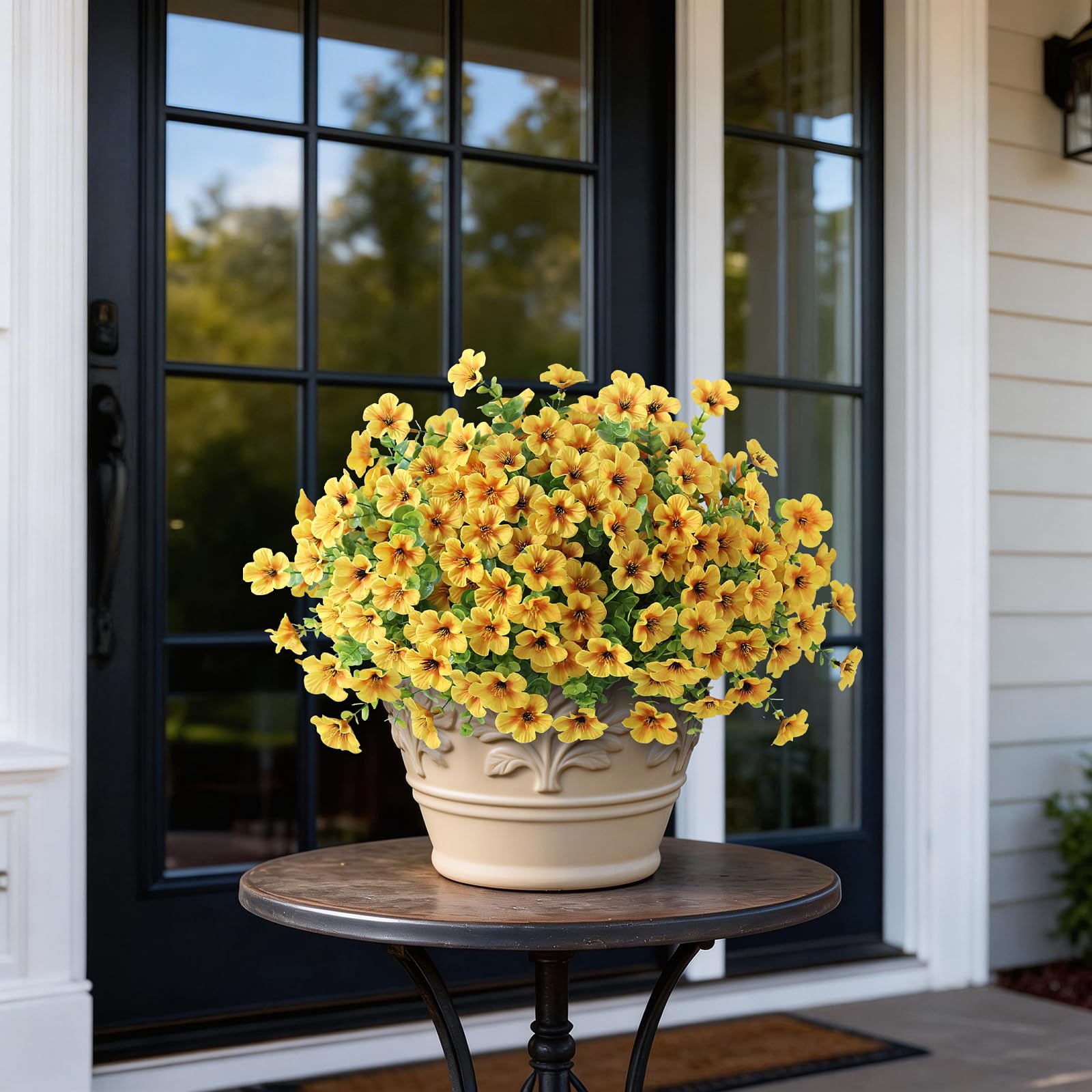 VIERENA UV-resistant artificial topiary highlights bright florals without fading in sun.