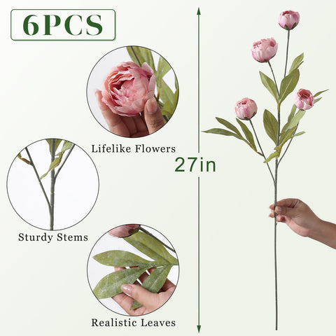VIERENA silk peony branch in vase creates low-maintenance beauty.