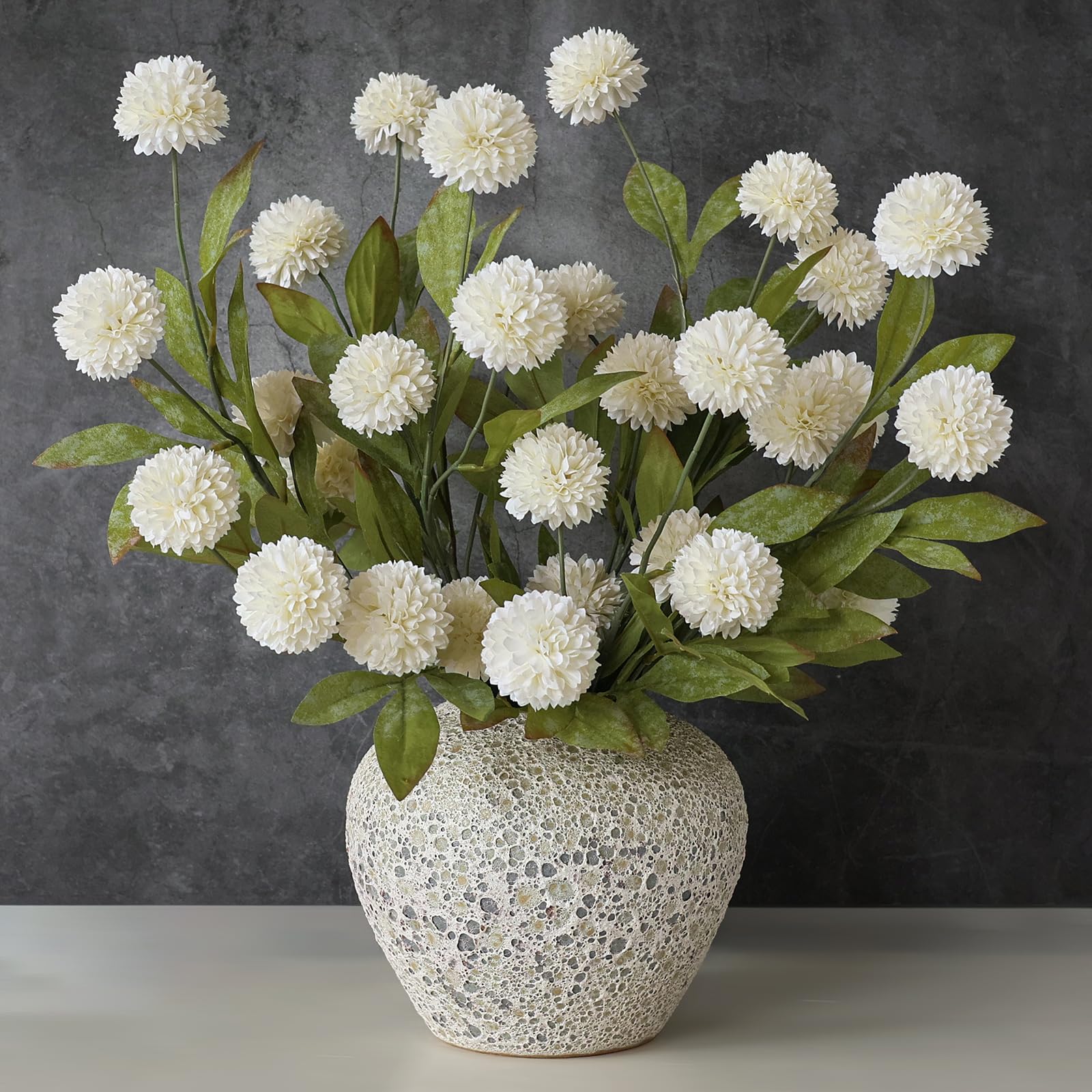 VIERENA pompon mum branch cream wide 27-inch for dramatic centerpieces