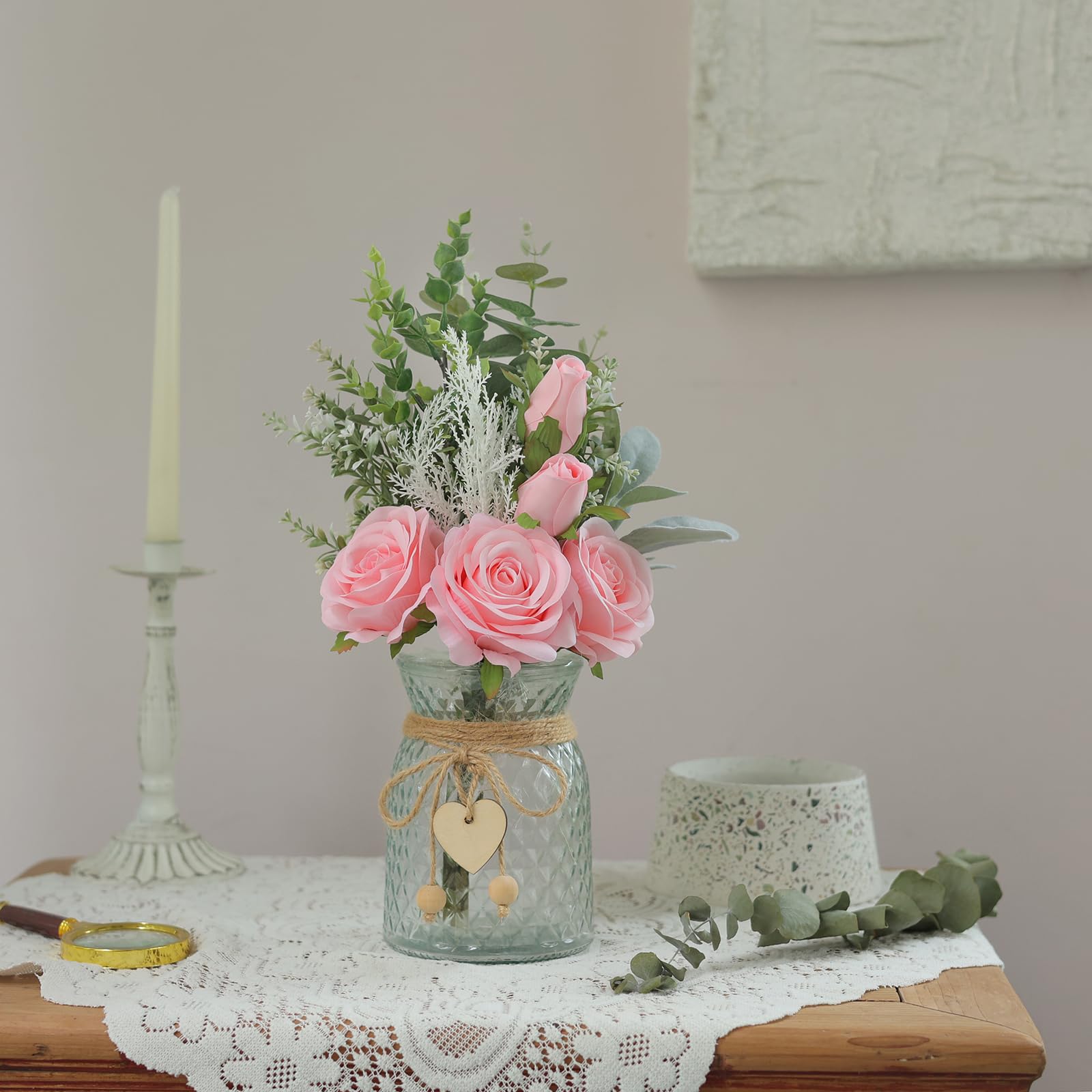 Vierena silk rose bouquet in vase provides a full, elegant look.