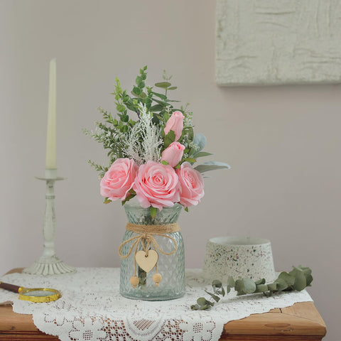 Vierena silk rose bouquet in vase provides a full, elegant look.