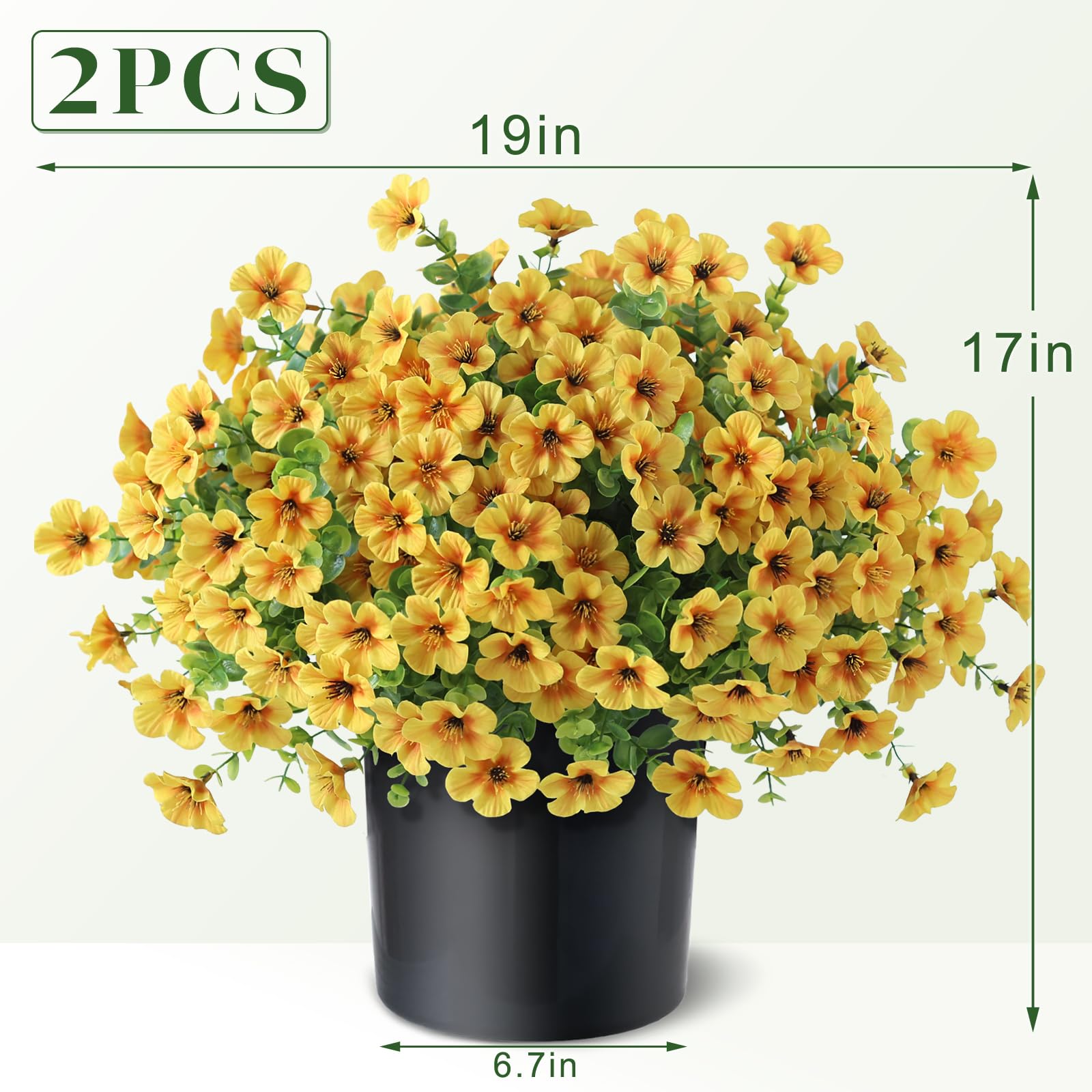 VIERENA eucalyptus accents pair with yellow blooms for farmhouse-style decor.