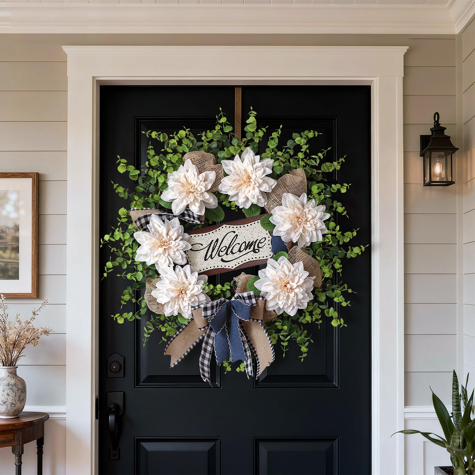 Vierena 24-inch wreath expands to a full, balanced display.