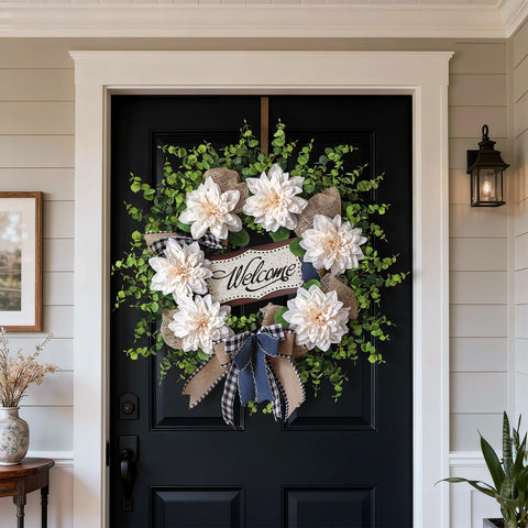 Vierena 24-inch wreath expands to a full, balanced display.