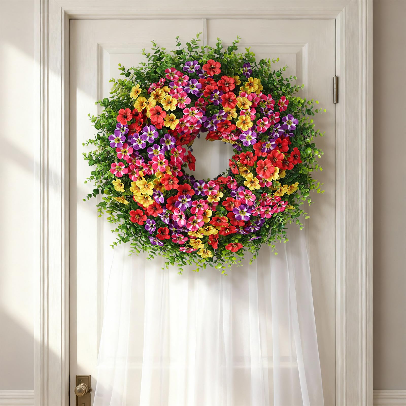 VIERENA mixed-color morning glory wreath for versatile seasonal decor options.